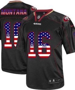 Nike 49ers #16 Joe Montana Black Stitched NFL Elite USA Flag Fashion Jersey