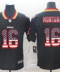 Nike 49ers #16 Joe Montana Black Stitched NFL Limited Rush USA Flag Jersey