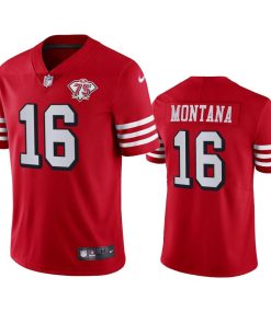 Nike 49ers #16 Joe Montana Red Rush 75th Anniversary Stitched NFL Vapor Untouchable Limited Jersey