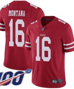Nike 49ers #16 Joe Montana Red Team Color Stitched NFL 100th Season Vapor Limited Jersey