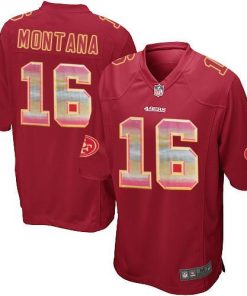 Nike 49ers #16 Joe Montana Red Team Color Stitched NFL Limited Strobe Jersey