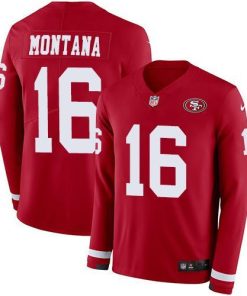 Nike 49ers #16 Joe Montana Red Team Color Stitched NFL Limited Therma Long Sleeve Jersey