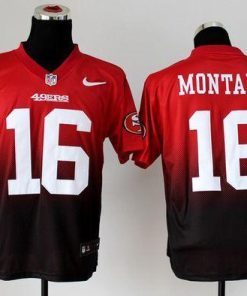 Nike 49ers #16 Joe Montana Red/Black Stitched NFL Elite Fadeaway Fashion Jersey