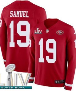 Nike 49ers #19 Deebo Samuel Red Super Bowl LIV 2020 Team Color Stitched NFL Limited Therma Long Sleeve Jersey
