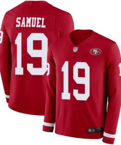 Nike 49ers #19 Deebo Samuel Red Team Color Stitched NFL Limited Therma Long Sleeve Jersey