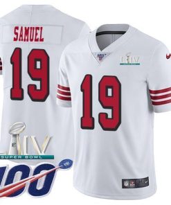 Nike 49ers #19 Deebo Samuel White Super Bowl LIV 2020 Rush Stitched NFL Limited 100th Season Jersey