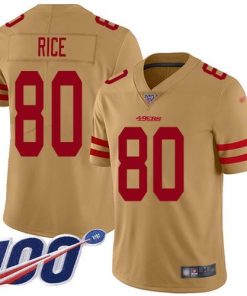Nike 49ers #80 Jerry Rice Gold Stitched NFL Limited Inverted Legend 100th Season Jersey