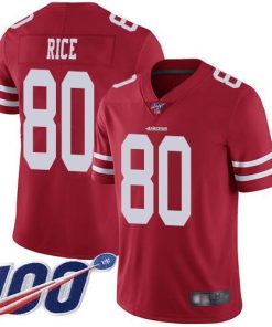 Nike 49ers #80 Jerry Rice Red Team Color Stitched NFL 100th Season Vapor Limited Jersey