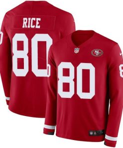 Nike 49ers #80 Jerry Rice Red Team Color Stitched NFL Limited Therma Long Sleeve Jersey