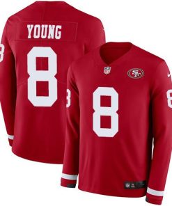 Nike 49ers #8 Steve Young Red Team Color Stitched NFL Limited Therma Long Sleeve Jersey