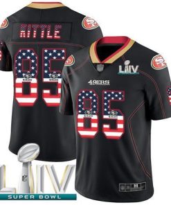 Nike 49ers #85 George Kittle Black Super Bowl LIV 2020 Stitched NFL Limited Rush USA Flag Jersey