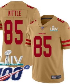 Nike 49ers #85 George Kittle Gold Super Bowl LIV 2020 Stitched NFL Limited Inverted Legend 100th Season Jersey