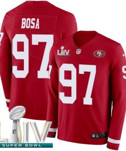 Nike 49ers #97 Nick Bosa Red Super Bowl LIV 2020 Team Color Stitched NFL Limited Therma Long Sleeve Jersey