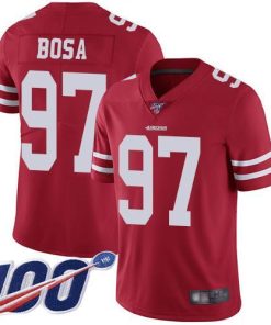 Nike 49ers #97 Nick Bosa Red Team Color Stitched NFL 100th Season Vapor Limited Jersey