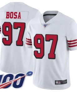 Nike 49ers #97 Nick Bosa White Rush Stitched NFL Limited 100th Season Jersey