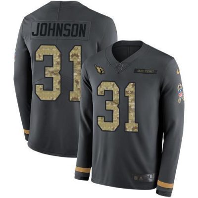 Nike Arizona Cardinals #31 David Johnson Anthracite Salute to Service Stitched NFL Limited Therma Long Sleeve Jersey