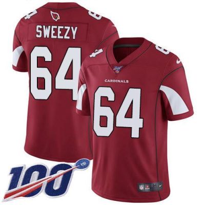 Nike Arizona Cardinals #64 J.R. Sweezy Red Team Color Stitched NFL 100th Season Vapor Limited Jersey