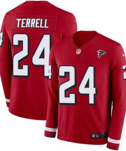 Nike Atlanta Falcons #24 A.J. Terrell Red Team Color Stitched NFL Limited Therma Long Sleeve Jersey