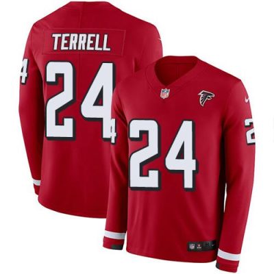 Nike Atlanta Falcons #24 A.J. Terrell Red Team Color Stitched NFL Limited Therma Long Sleeve Jersey