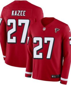 Nike Atlanta Falcons #27 Damontae Kazee Red Team Color Stitched NFL Limited Therma Long Sleeve Jersey