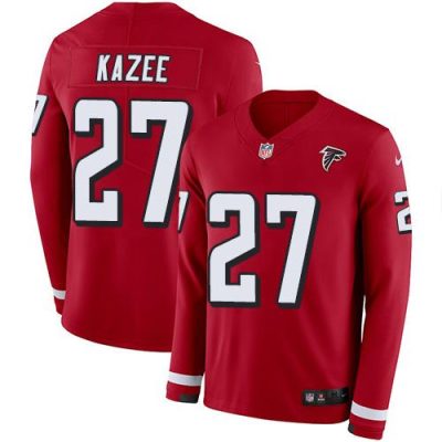 Nike Atlanta Falcons #27 Damontae Kazee Red Team Color Stitched NFL Limited Therma Long Sleeve Jersey