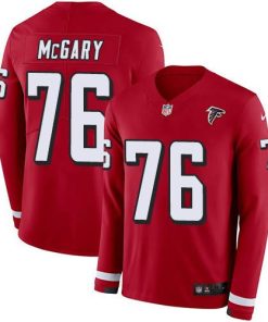 Nike Atlanta Falcons #76 Kaleb McGary Red Team Color Stitched NFL Limited Therma Long Sleeve Jersey