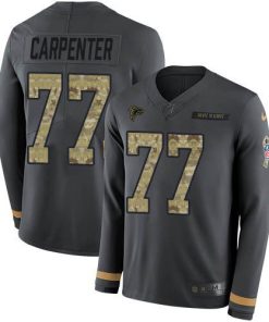 Nike Atlanta Falcons #77 James Carpenter Anthracite Salute to Service Stitched NFL Limited Therma Long Sleeve Jersey