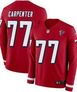 Nike Atlanta Falcons #77 James Carpenter Red Team Color Stitched NFL Limited Therma Long Sleeve Jersey
