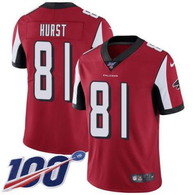 Nike Atlanta Falcons #81 Hayden Hurst Red Team Color Stitched NFL 100th Season Vapor Untouchable Limited Jersey