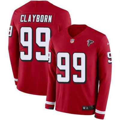 Nike Atlanta Falcons #99 Adrian Clayborn Red Team Color Stitched NFL Limited Therma Long Sleeve Jersey