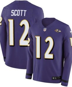 Nike Baltimore Ravens #12 Jaleel Scott Purple Team Color Stitched NFL Limited Therma Long Sleeve Jersey