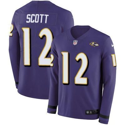 Nike Baltimore Ravens #12 Jaleel Scott Purple Team Color Stitched NFL Limited Therma Long Sleeve Jersey