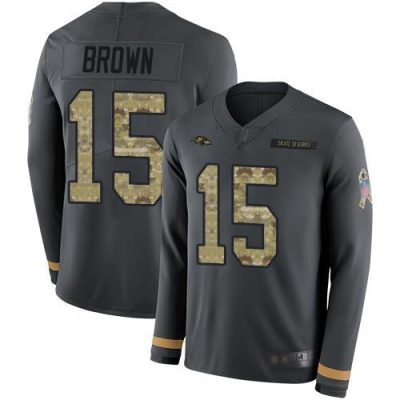 Nike Baltimore Ravens #15 Marquise Brown Anthracite Salute to Service Stitched NFL Limited Therma Long Sleeve Jersey
