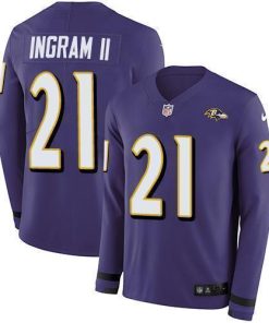 Nike Baltimore Ravens #21 Mark Ingram II Purple Team Color Stitched NFL Limited Therma Long Sleeve Jersey