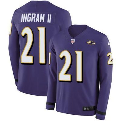 Nike Baltimore Ravens #21 Mark Ingram II Purple Team Color Stitched NFL Limited Therma Long Sleeve Jersey