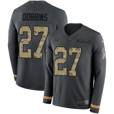 Nike Baltimore Ravens #27 J.K. Dobbins Anthracite Salute to Service Stitched NFL Limited Therma Long Sleeve Jersey