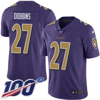 Nike Baltimore Ravens #27 J.K. Dobbins Purple Stitched NFL Limited Rush 100th Season Jersey