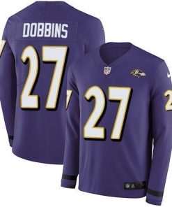 Nike Baltimore Ravens #27 J.K. Dobbins Purple Team Color Stitched NFL Limited Therma Long Sleeve Jersey