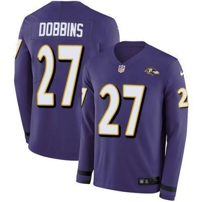 Nike Baltimore Ravens #27 J.K. Dobbins Purple Team Color Stitched NFL Limited Therma Long Sleeve Jersey