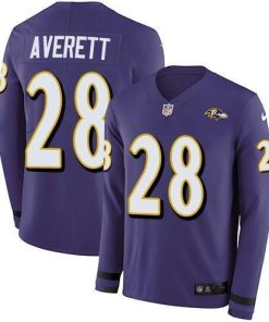 Nike Baltimore Ravens #28 Anthony Averett Purple Team Color Stitched NFL Limited Therma Long Sleeve Jersey