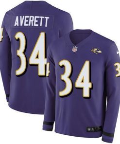 Nike Baltimore Ravens #34 Anthony Averett Purple Team Color Stitched NFL Limited Therma Long Sleeve Jersey