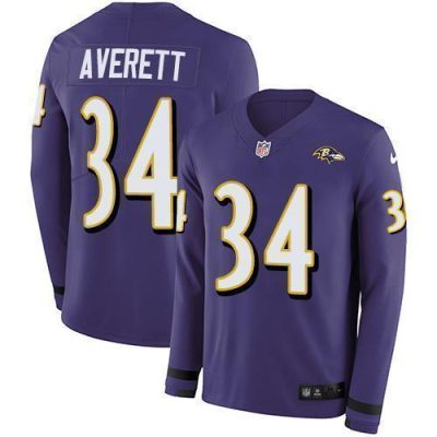 Nike Baltimore Ravens #34 Anthony Averett Purple Team Color Stitched NFL Limited Therma Long Sleeve Jersey