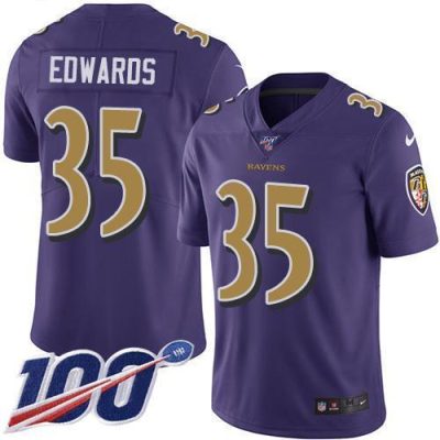 Nike Baltimore Ravens #35 Gus Edwards Purple Stitched NFL Limited Rush 100th Season Jersey