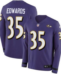 Nike Baltimore Ravens #35 Gus Edwards Purple Team Color Stitched NFL Limited Therma Long Sleeve Jersey