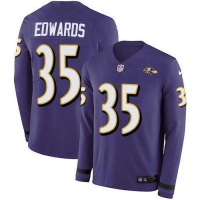 Nike Baltimore Ravens #35 Gus Edwards Purple Team Color Stitched NFL Limited Therma Long Sleeve Jersey