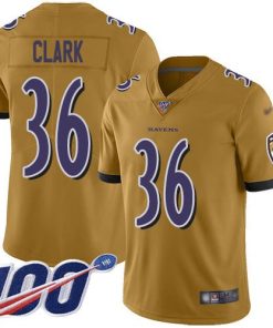 Nike Baltimore Ravens #36 Chuck Clark Gold Stitched NFL Limited Inverted Legend 100th Season Jersey