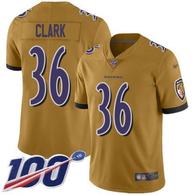 Nike Baltimore Ravens #36 Chuck Clark Gold Stitched NFL Limited Inverted Legend 100th Season Jersey