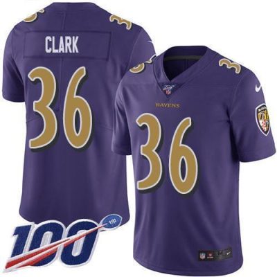 Nike Baltimore Ravens #36 Chuck Clark Purple Stitched NFL Limited Rush 100th Season Jersey