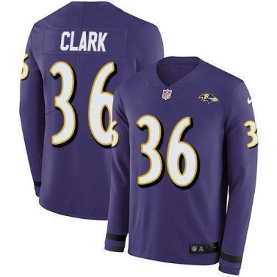 Nike Baltimore Ravens #36 Chuck Clark Purple Team Color Stitched NFL Limited Therma Long Sleeve Jersey