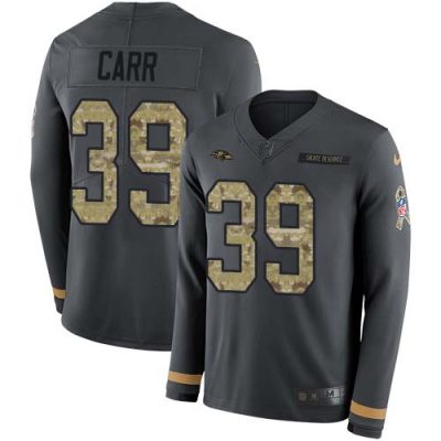 Nike Baltimore Ravens #39 Brandon Carr Anthracite Salute to Service Stitched NFL Limited Therma Long Sleeve Jersey